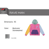 F2 Retro Rave Hoodie Multicolor Stonewashed Sweatshirt Pullover - Size selectable