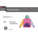 F2 Retro Rave Hoodie Multicolor Stonewashed Sweatshirt Pullover - Size selectable
