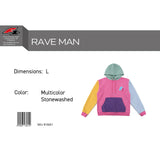 F2 Retro Rave Hoodie Multicolor Stonewashed Sweatshirt Pullover - Size selectable