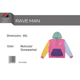 F2 Retro Rave Hoodie Multicolor Stonewashed Sweatshirt Pullover - Size selectable