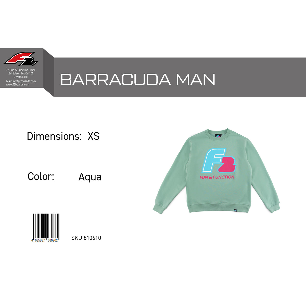 F2 Retro Barracuda Pullover Aqua Türkis - Größe wählbar