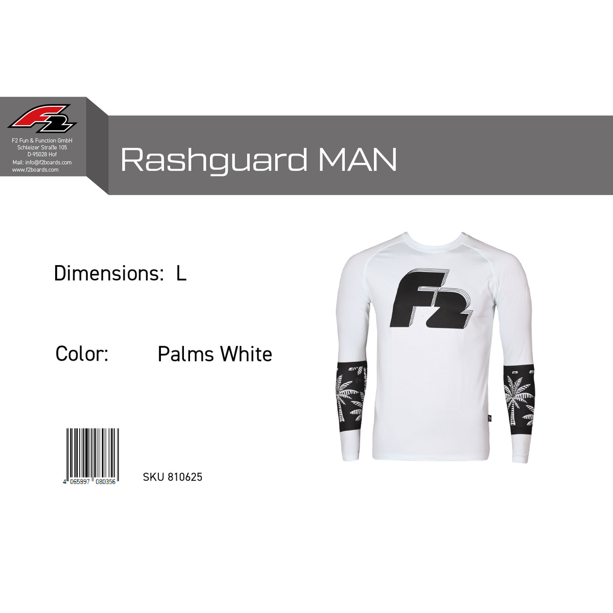 F2 Retro Rashguard Palms/White Functional Shirt Watersports - Size selectable