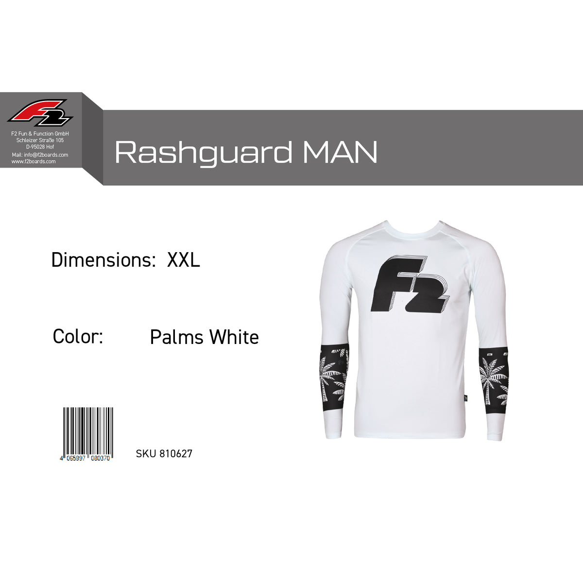 F2 Retro Rashguard Palms/White Functional Shirt Watersports - Size selectable