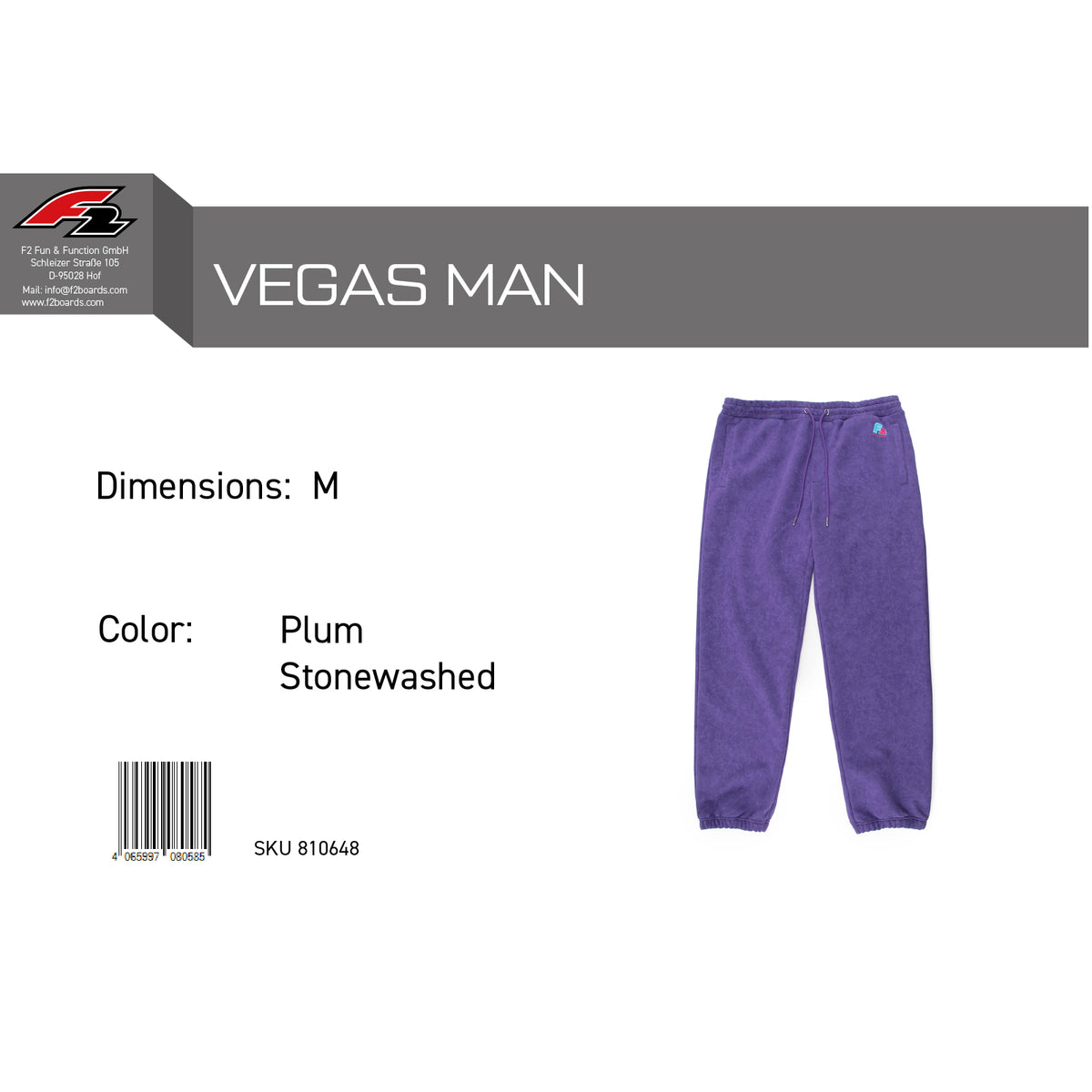 F2 Retro Vegas Joggers Plum Stonewashed Purple - Size selectable