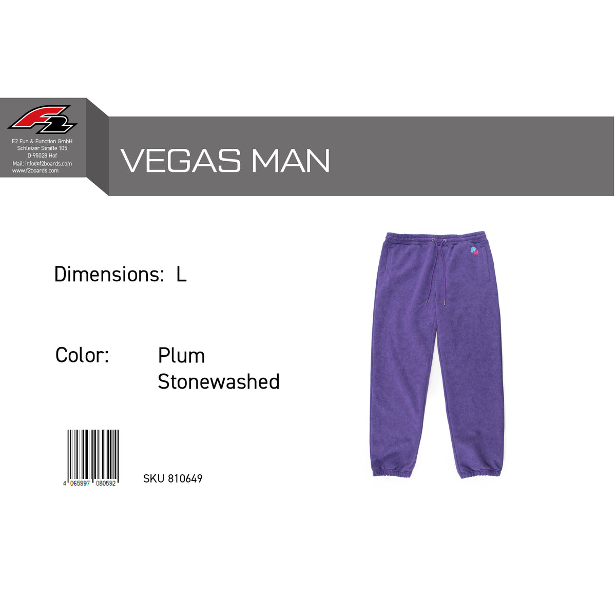 F2 Retro Vegas Joggers Plum Stonewashed Purple - Size selectable