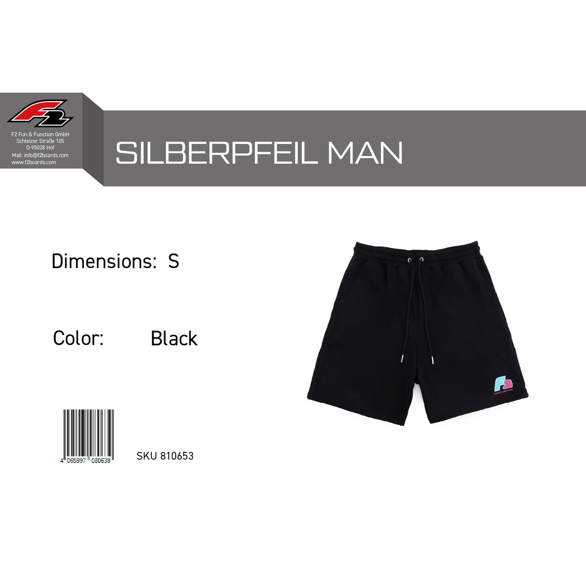 F2 Retro Silver Arrow Sweat Shorts Black - Size selectable