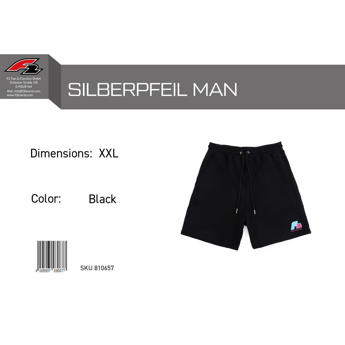 F2 Retro Silver Arrow Sweat Shorts Black - Size selectable