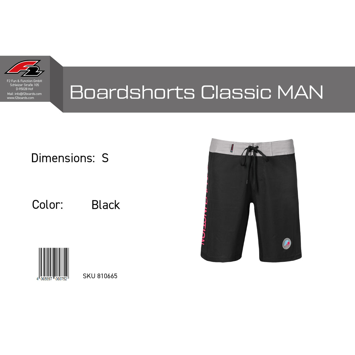 F2 Retro Boardshorts Classic Swim Shorts Black - Size selectable