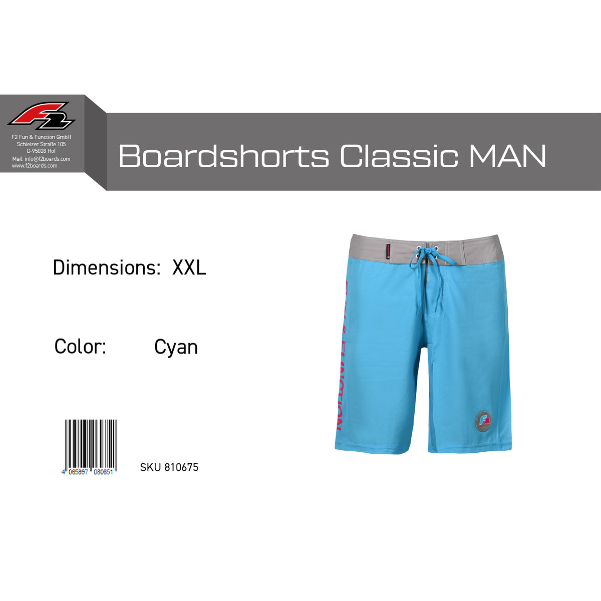 F2 Retro Boardshorts Classic Cyan Swim Shorts Blue - Size selectable