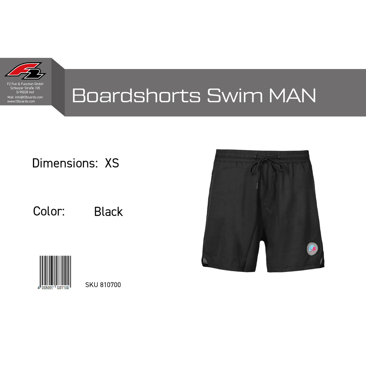 F2 Retro Boardshorts Swim Trunks Black - Size selectable