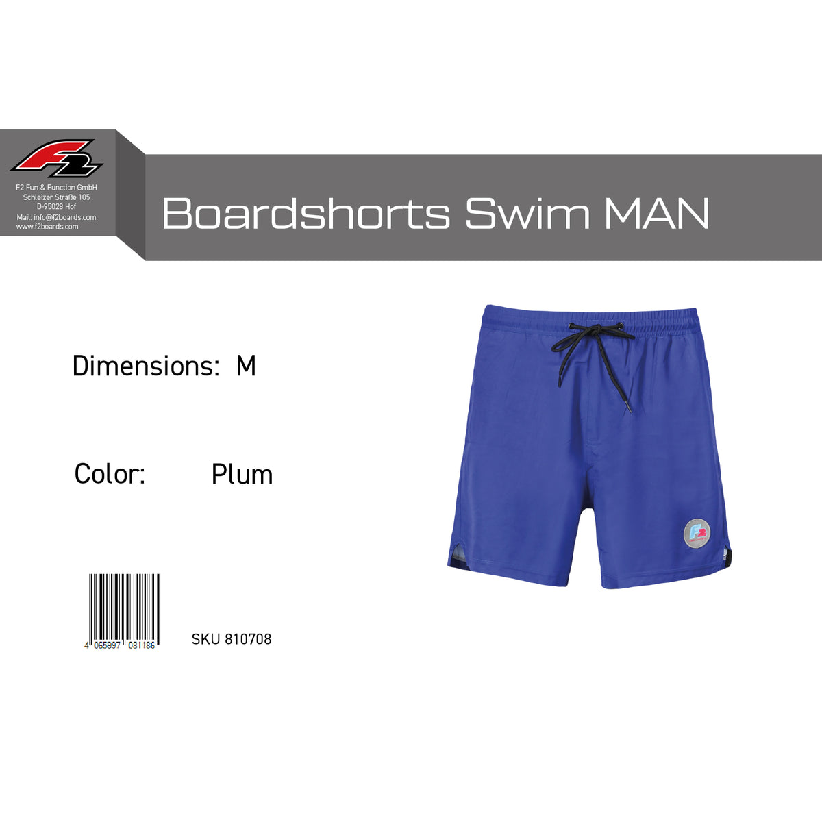 F2 Retro Boardshorts Swim Plum Badeshorts Lila - Größe wählbar