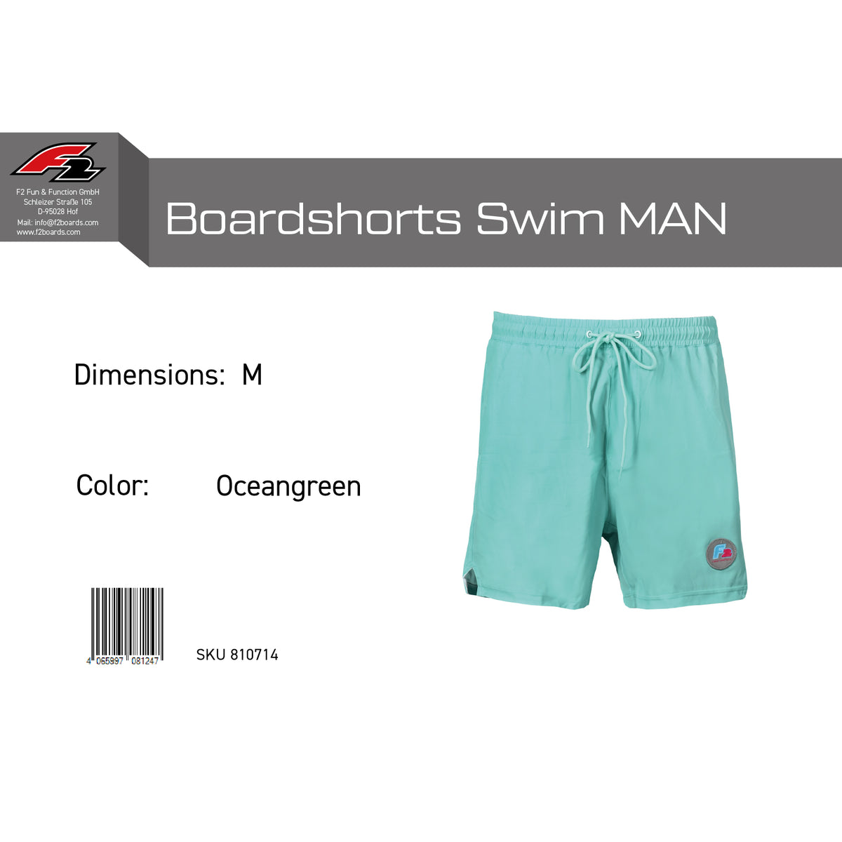 F2 Retro Boardshorts Swim Oceangreen Swim Shorts Turquoise - Size selectable