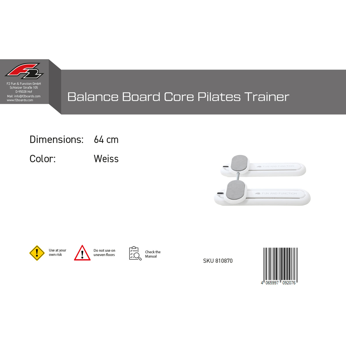 F2 Balance Board Core Pilates Trainer 64cm White