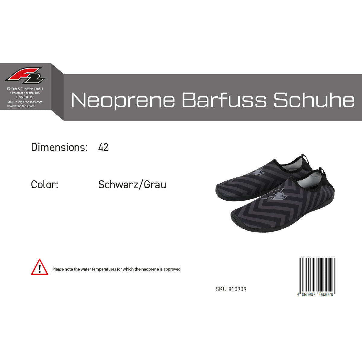F2  Neopren Schuhe Barfuss Schuhe  42 Schwarz/Grau