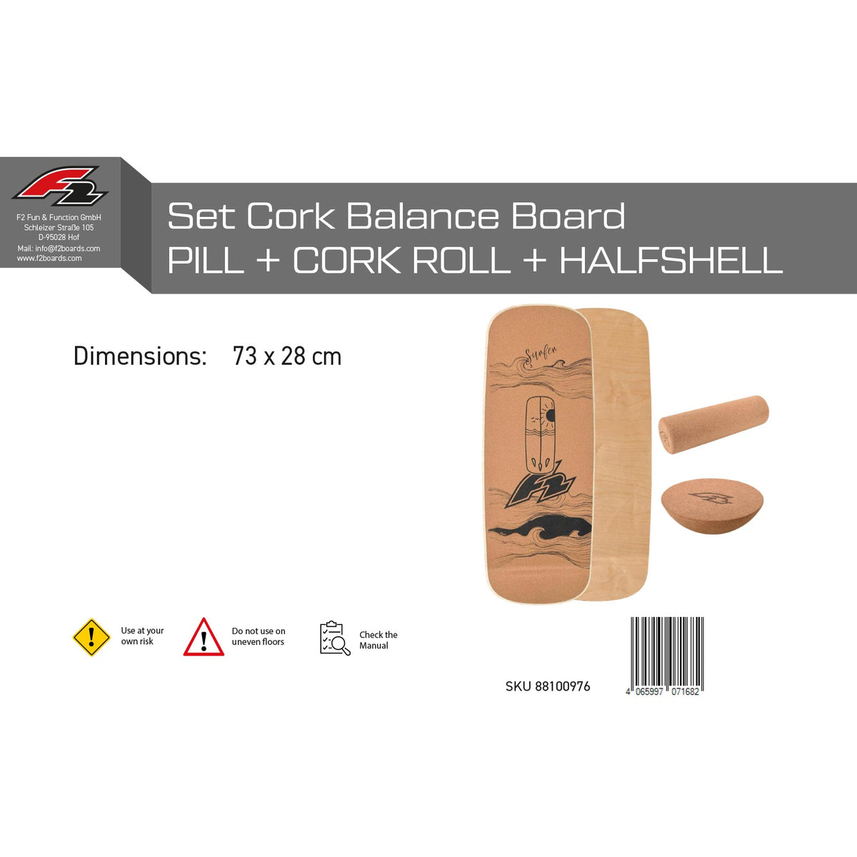 F2 Cork Balance Boards with cork roller + cork half-sphere - complete set, model selectable