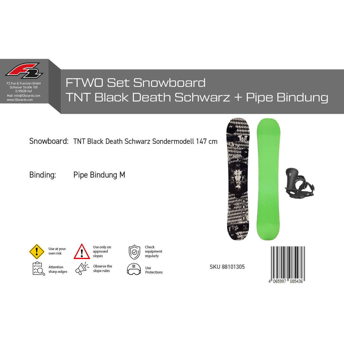FTWO Snowboard Set TNT Black Death Black 147cm with Binding M Sale