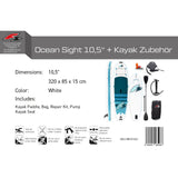 F2 Set Stand Up Paddle Board Ocean Sight White 10.5 + Kayak Accessory Package