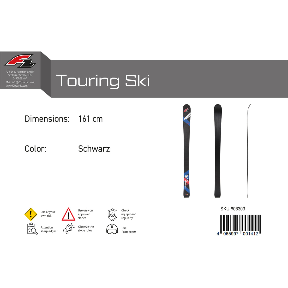 F2 Ski Touring Skis 154-175cm selectable size black