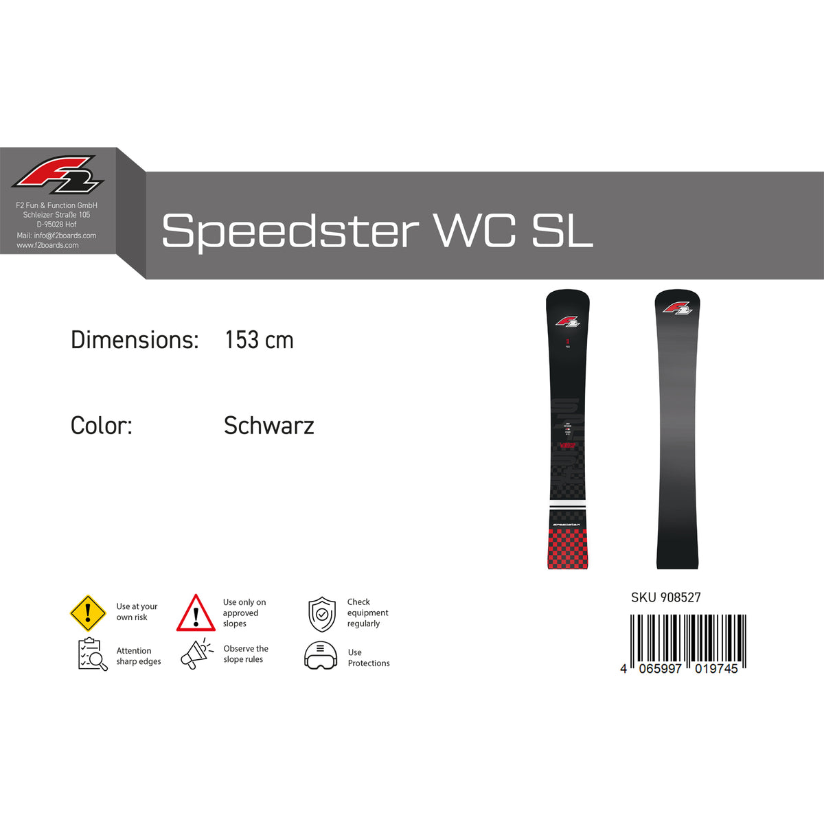 F2 Snowboard Speedster WC SL Race size selectable black 2023/24