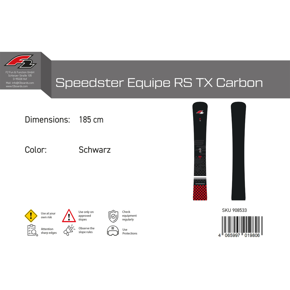 F2 Snowboard Speedster Equipe RS TX Carbon Race Size selectable Black 2023/24