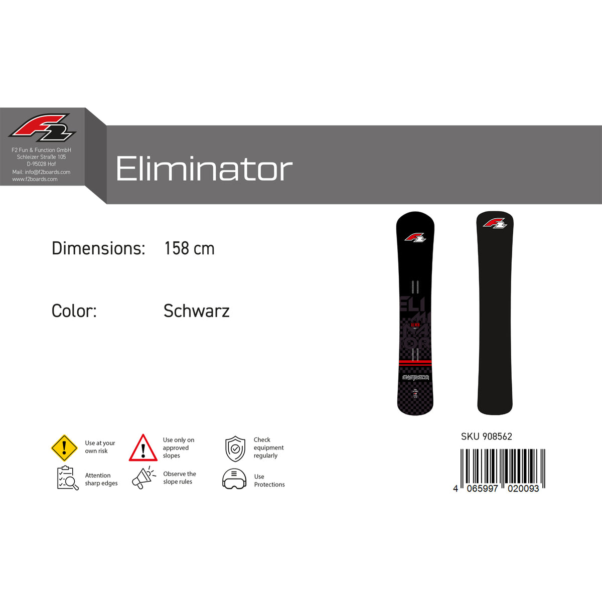 F2 Snowboard Eliminator Race Size selectable Black 2023/24
