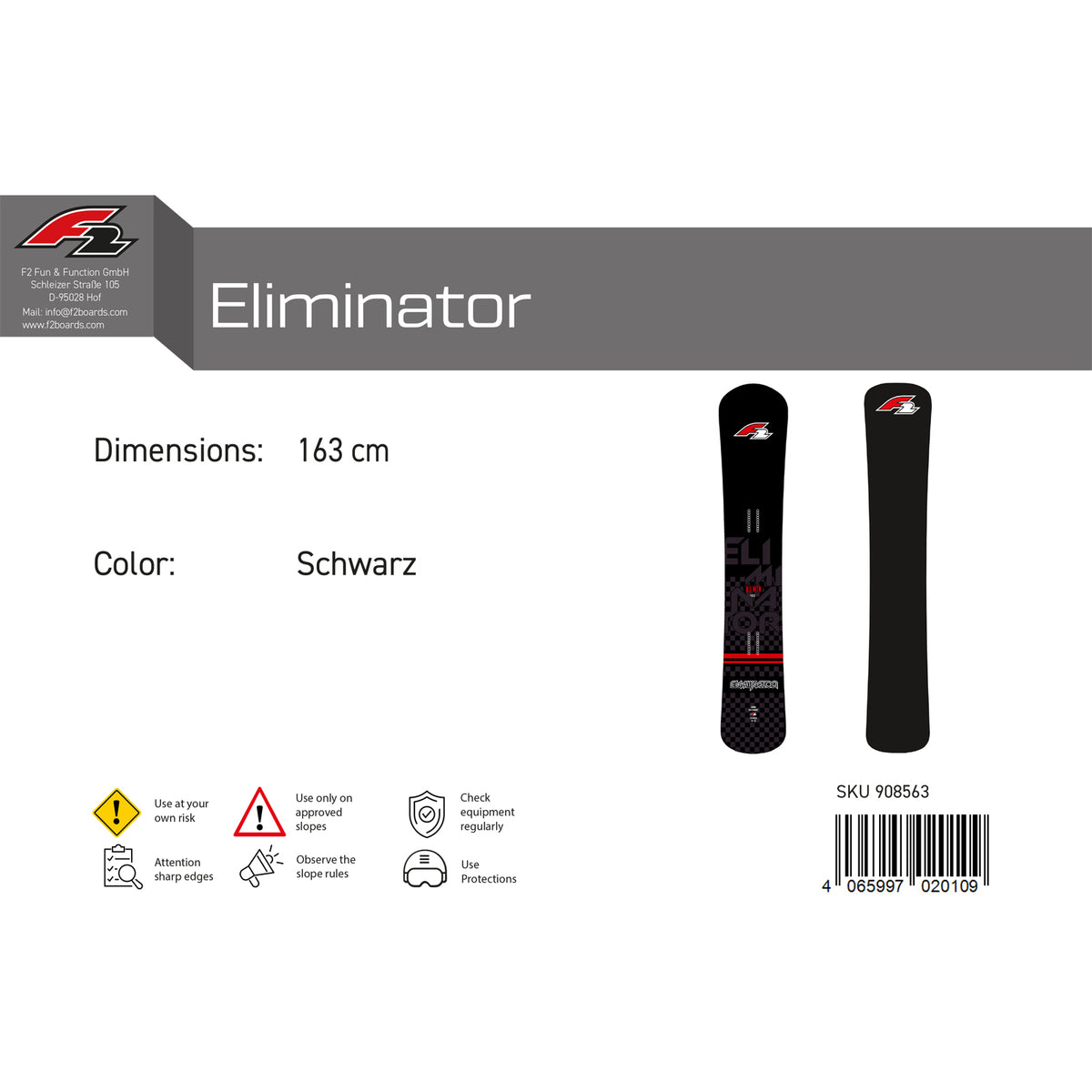 F2 Snowboard Eliminator Race Size selectable Black 2023/24