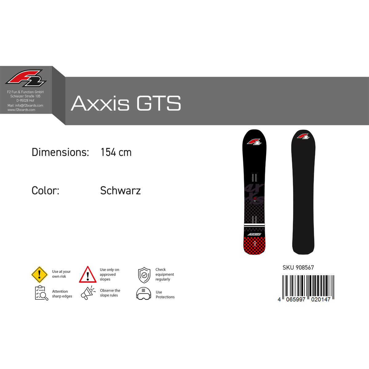 F2 Snowboard Axxis GTS Race Größe wählbar Schwarz 2023/24