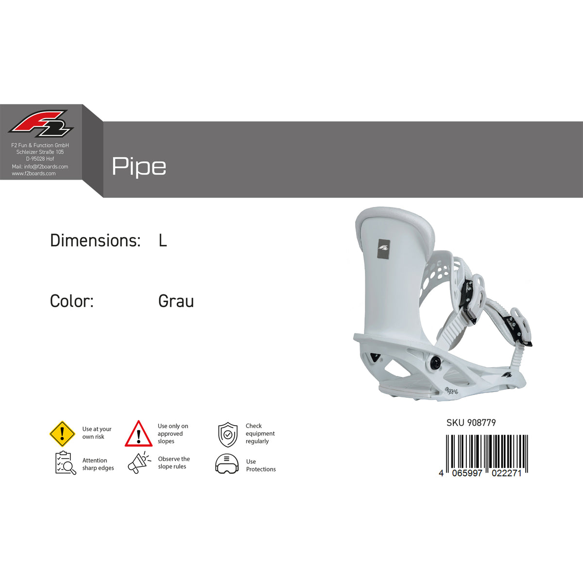 F2 Herren Snowboard Soft Bindung Pipe Farbe/Größe wählbar