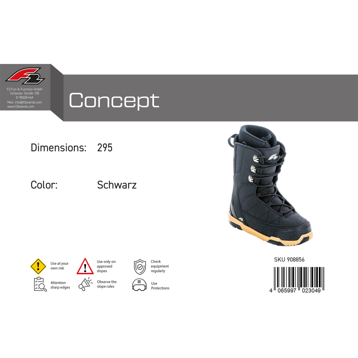 F2 Men's Snowboard Softboots Concept Size 36-49 Selectable Size Black