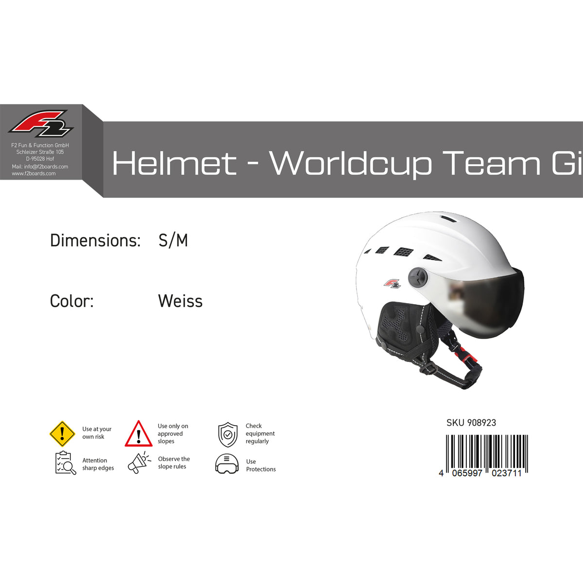 F2 Damen Snowboard Helm Helmet - Worldcup Team Girl Farbe/Größe wählbar