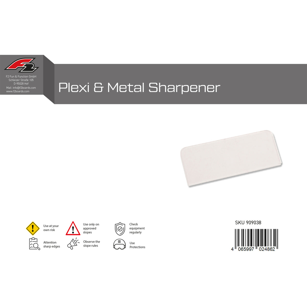F2  Snowboard Zubehör Abziehklinge Plexi & Metal Sharpener