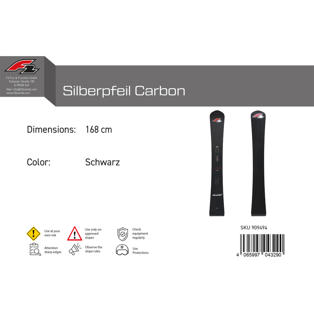 F2 Snowboard Silberpfeil Carbon Race Größe wählbar Schwarz 2024/25