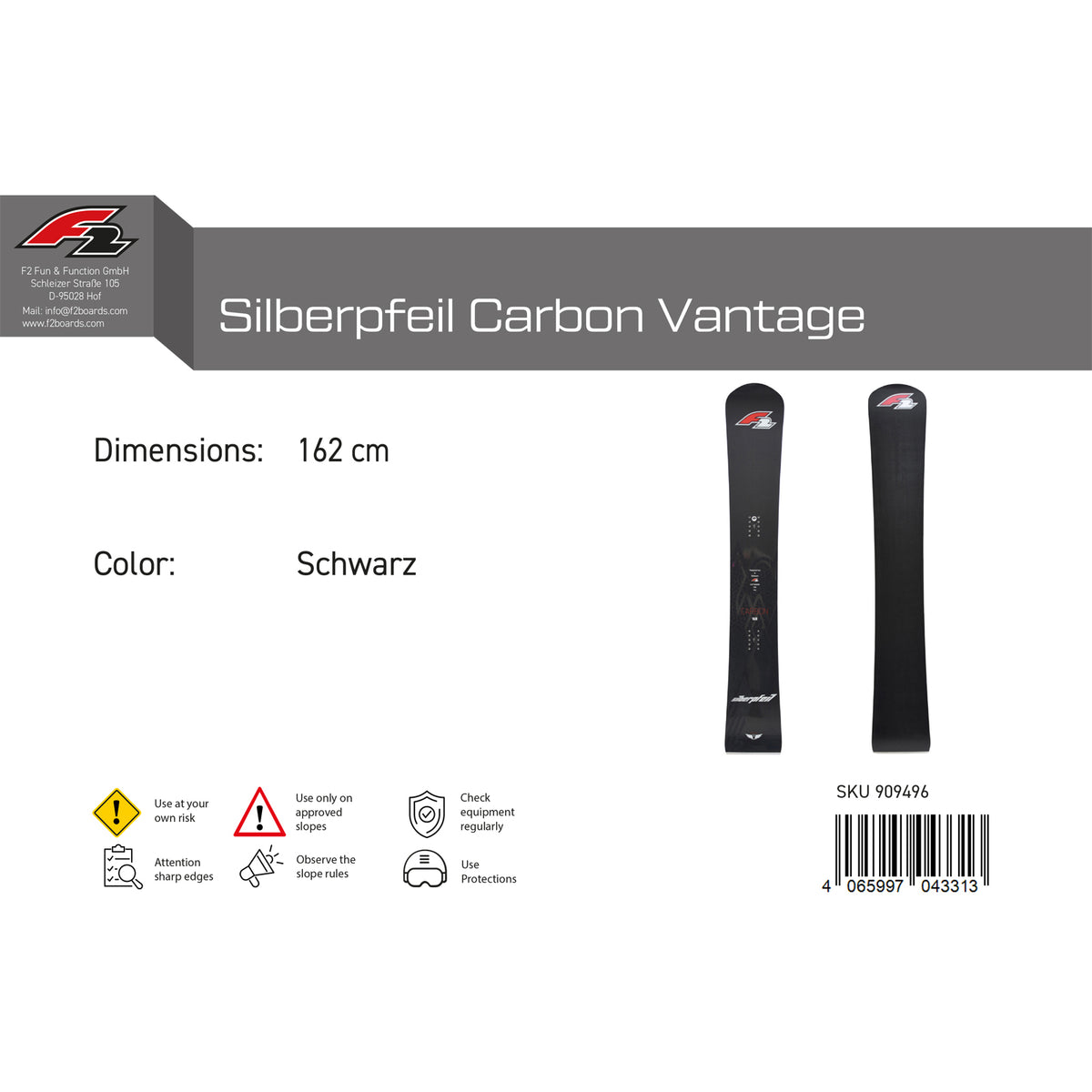 F2 Snowboard Silberpfeil Carbon Vantage Race size selectable Black 2024/25