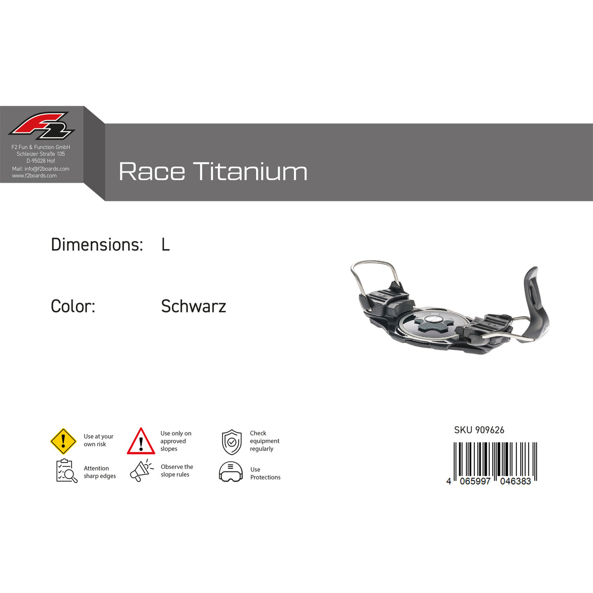 F2 Snowboard Plate Binding Race Titanium color/size selectable