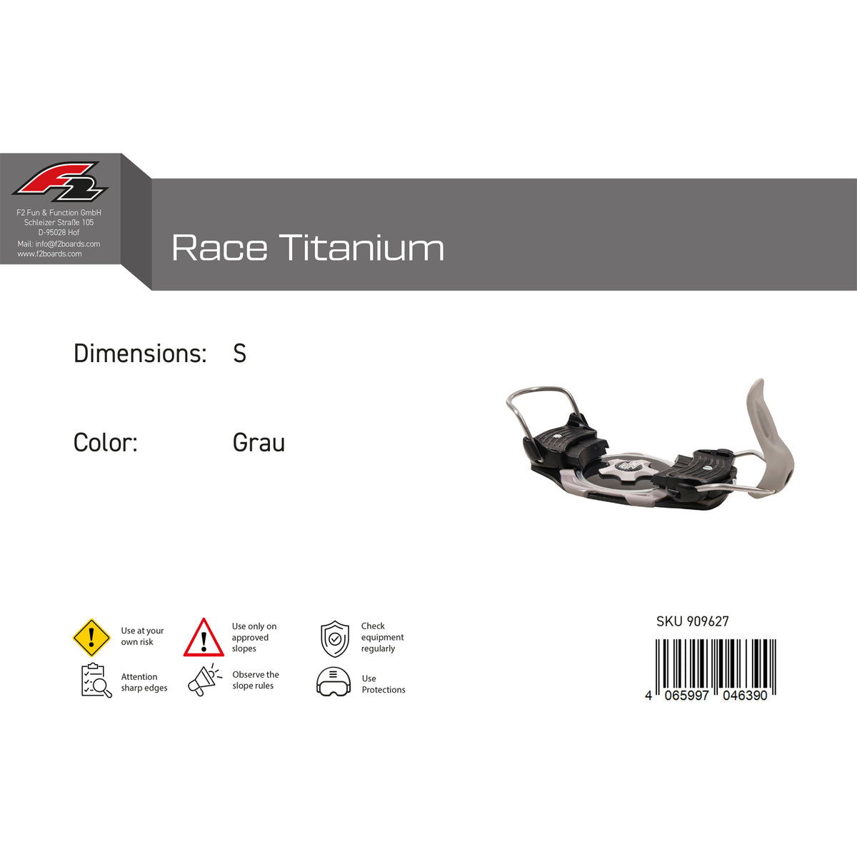 F2 Snowboard Plate Binding Race Titanium color/size selectable