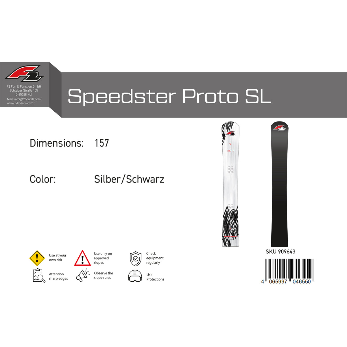 F2 Snowboard Speedster Proto SL Race size selectable silver/black 2024/25