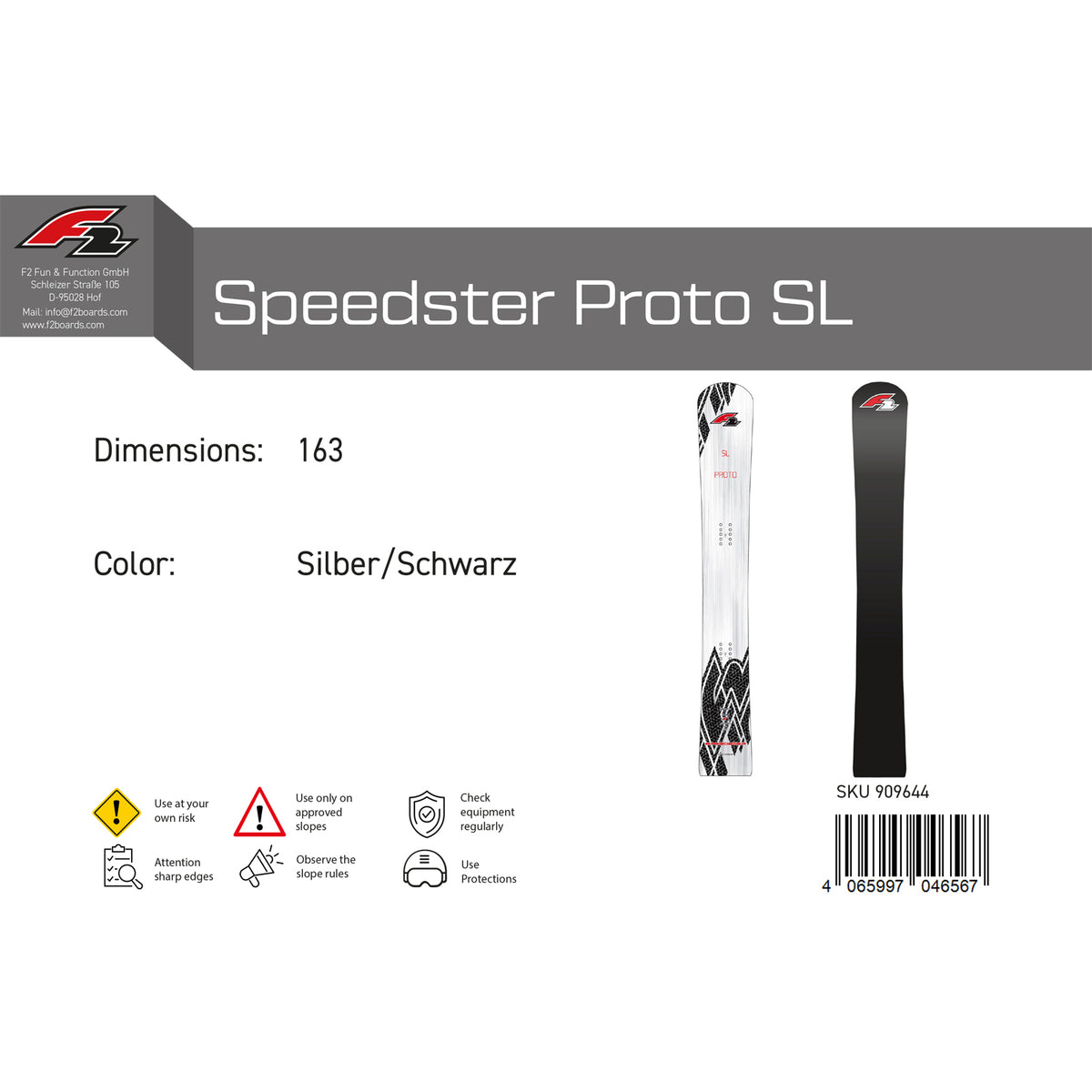 F2 Snowboard Speedster Proto SL Race size selectable silver/black 2024/25