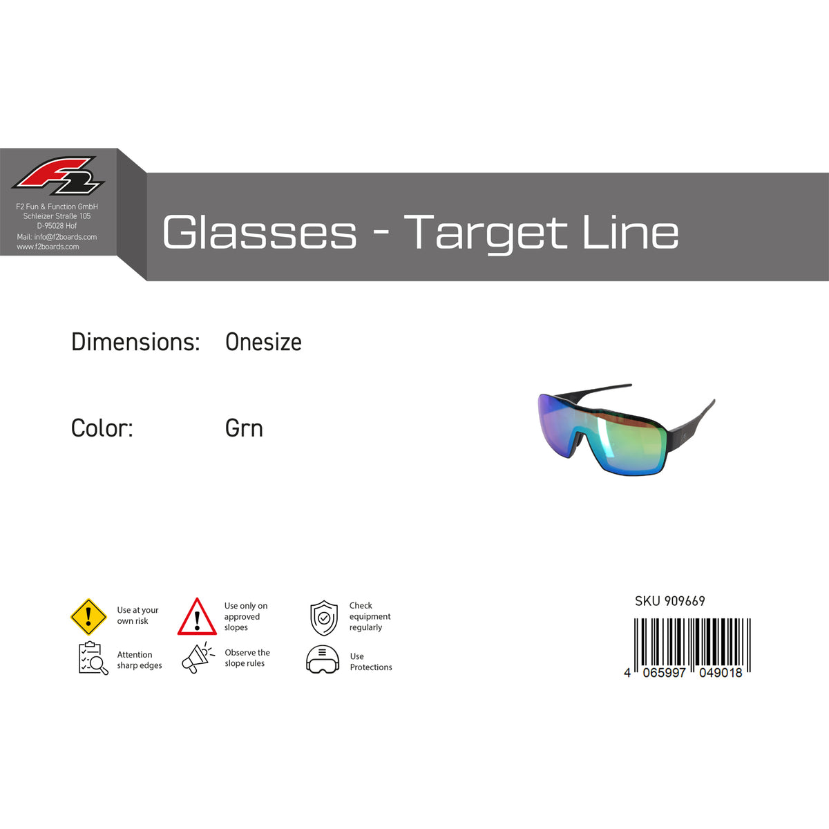 F2 Snowboard Brille Glasses - Target Line Onesize Farbe wählbar