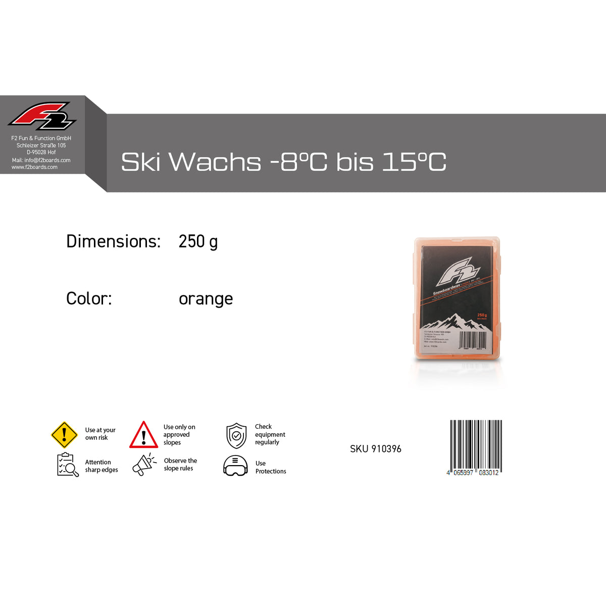 F2 Snowboard Accessories Snowboard Ski Wax 250g – Wax type selectable