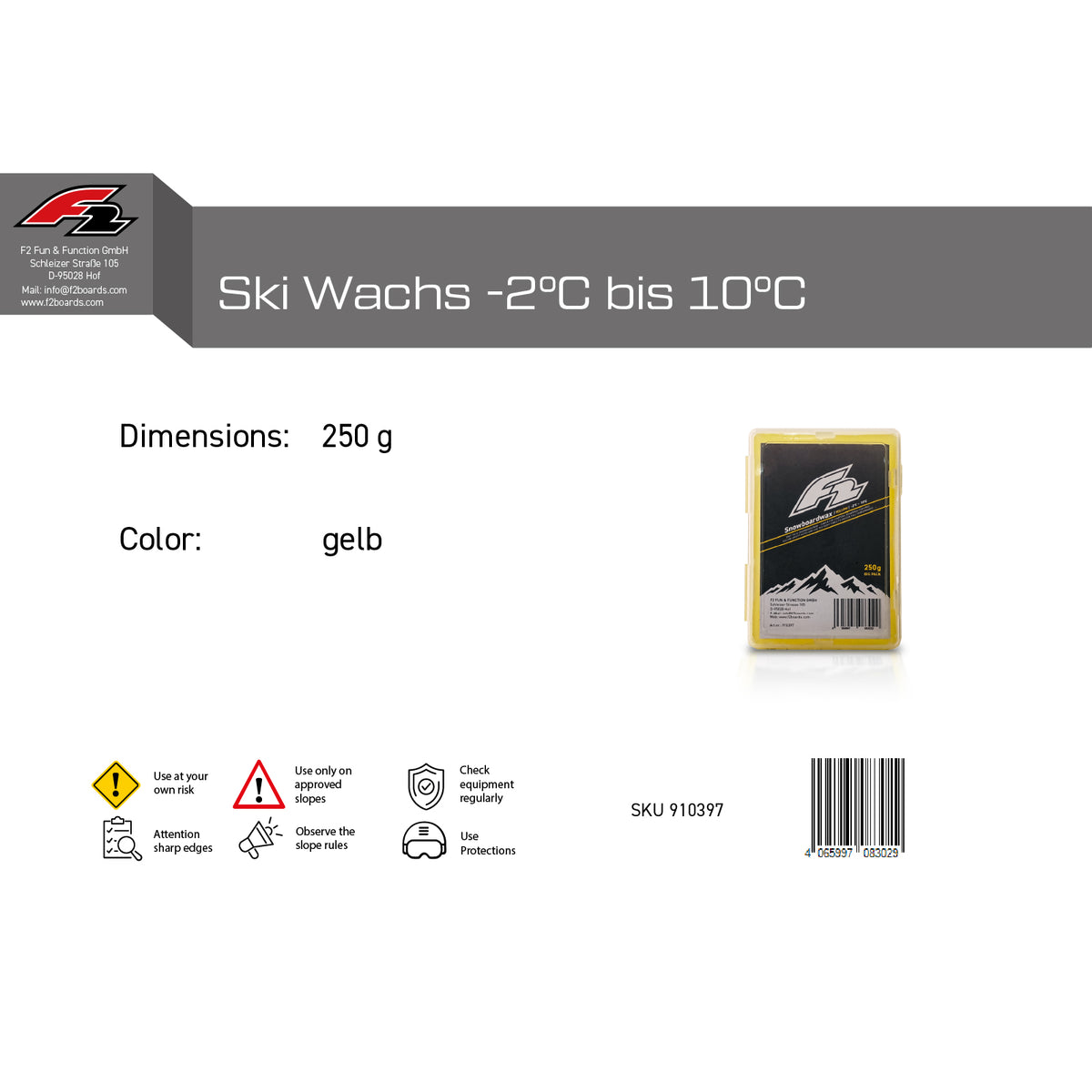 F2 Snowboard Accessories Snowboard Ski Wax 250g – Wax type selectable