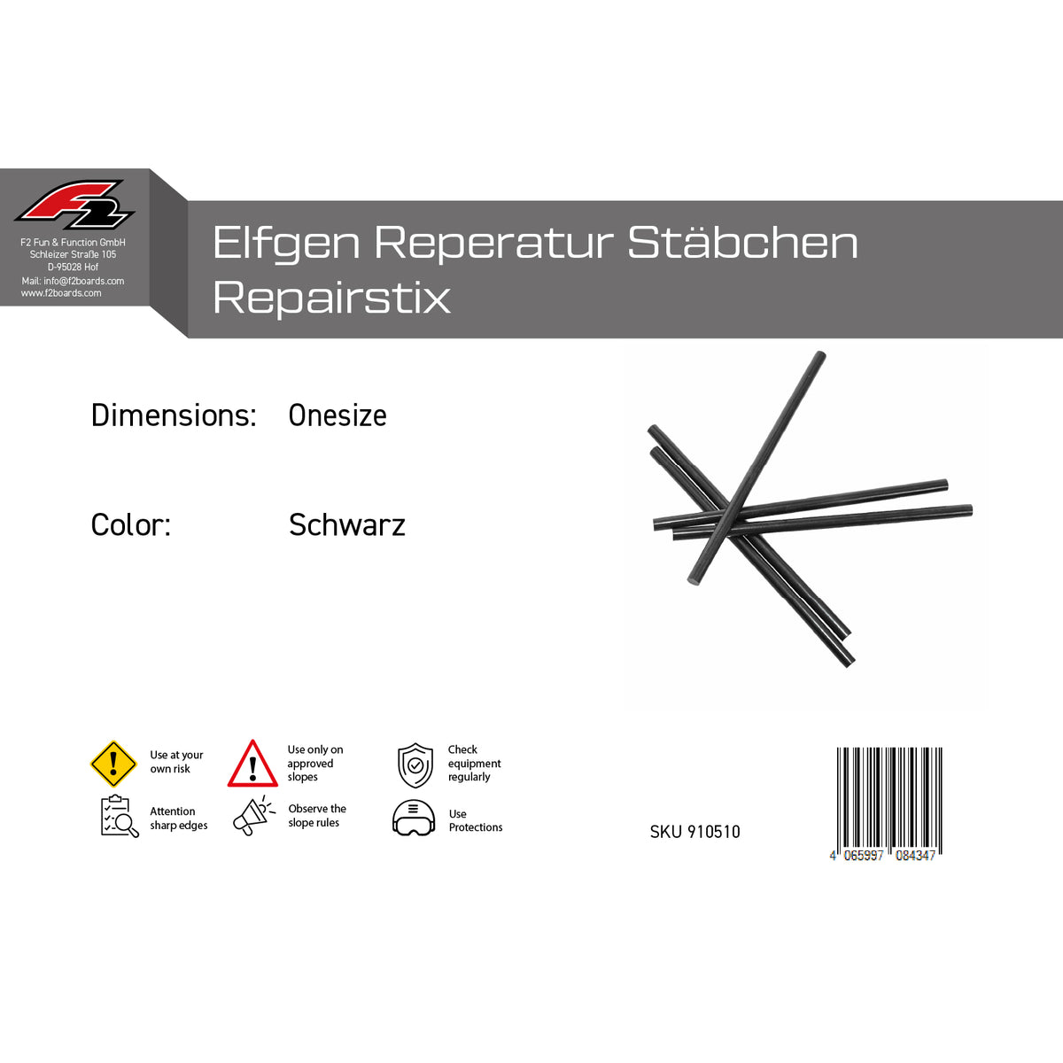 F2 Snowboard Accessories Elfgen Repair Stix One Size Black
