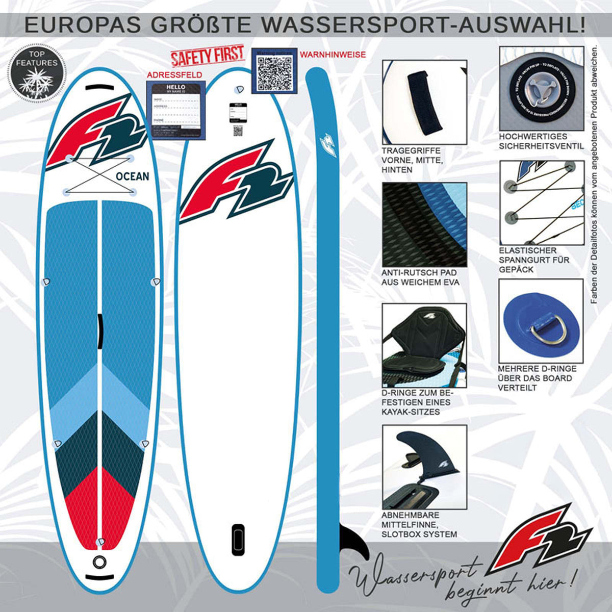 F2 Stand Up Paddle Board ohne Zubehör OCEAN LTD SUP Größe wählbar Rot