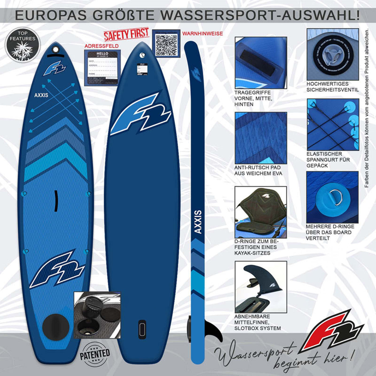 F2  Stand Up Paddle Board AXXIS SMART SUP mit E-Pumpe Größe wählbar Navy