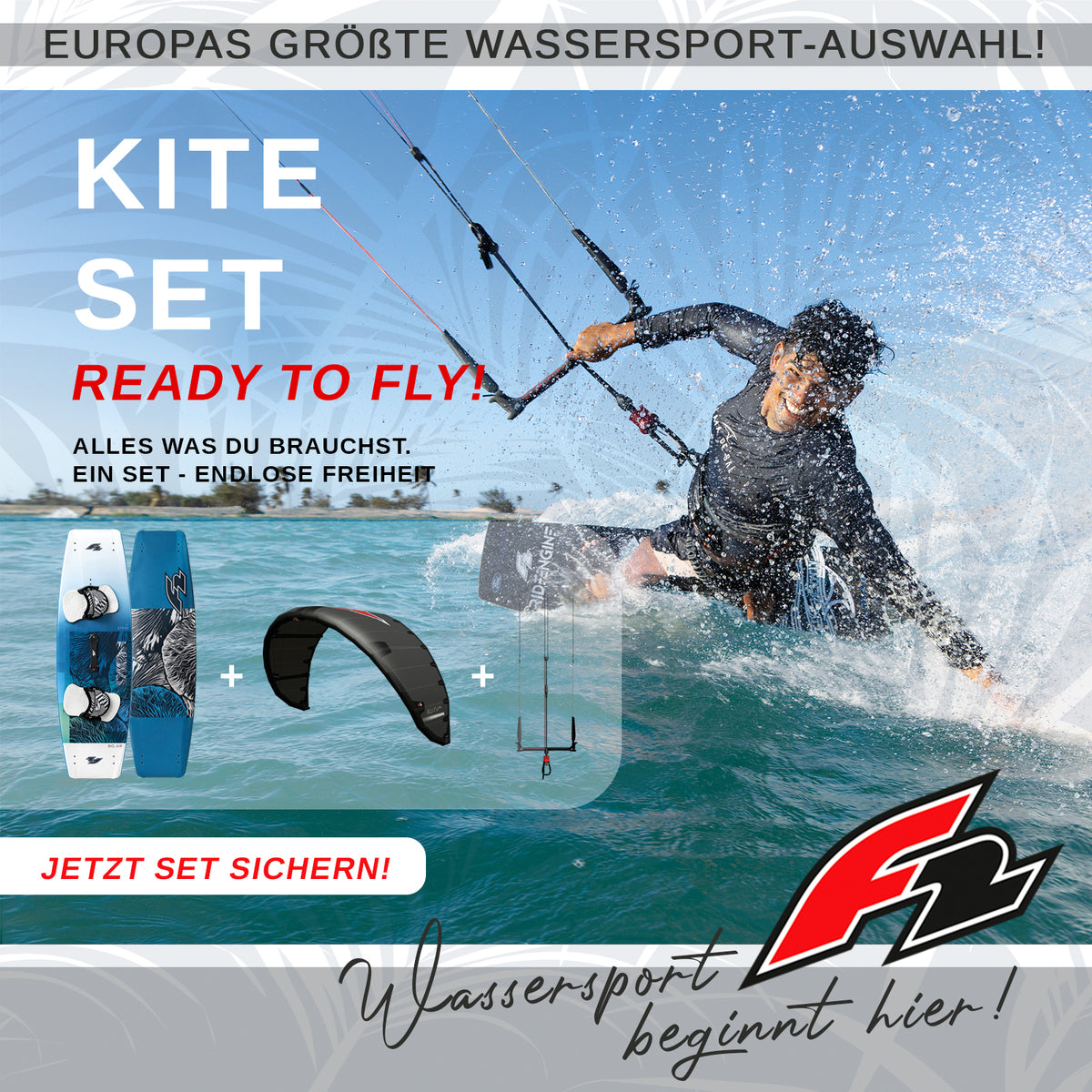 F2 Set Kite Bullit 12qm + Kiteboard Stride 142cm + Control Bar 52cm