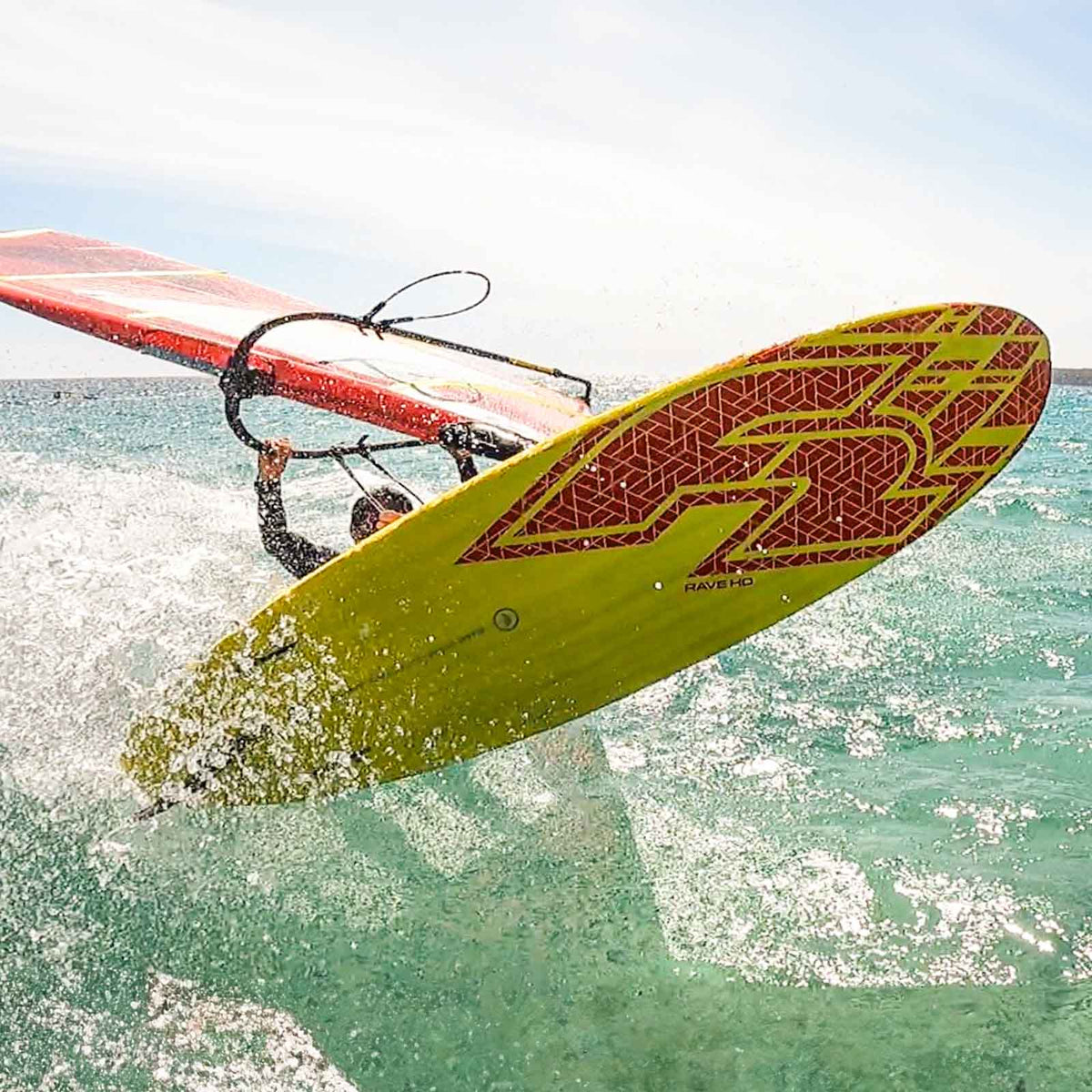 F2 Windsurfboard Rave Pro 90-110L Größe wählbar Gelb/Rot