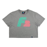 F2 Retro T-Shirt Strato Ash Damen Crop Top Tshirt Grau - Größe wählbar