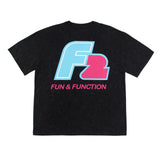 F2 Retro T-Shirt Strato Black Stonewashed Unisex Tshirt Schwarz - Größe wählbar