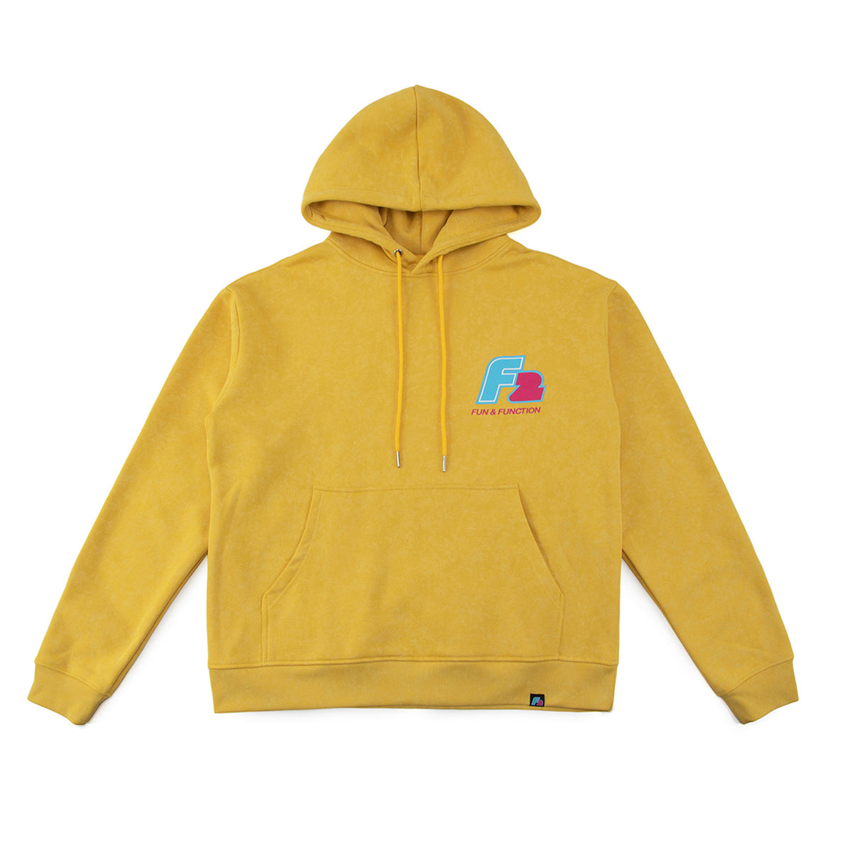 F2 Retro Rave Hoodie Darkyellow Stonewashed Sweatshirt Pullover - Größe wählbar