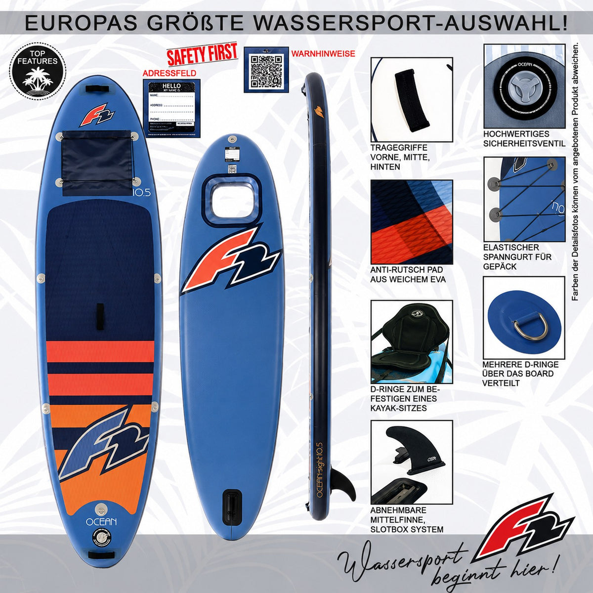 F2 SUP Stand Up Paddle Board ohne Zubehör Ocean Sight Größe/Farbe wählen