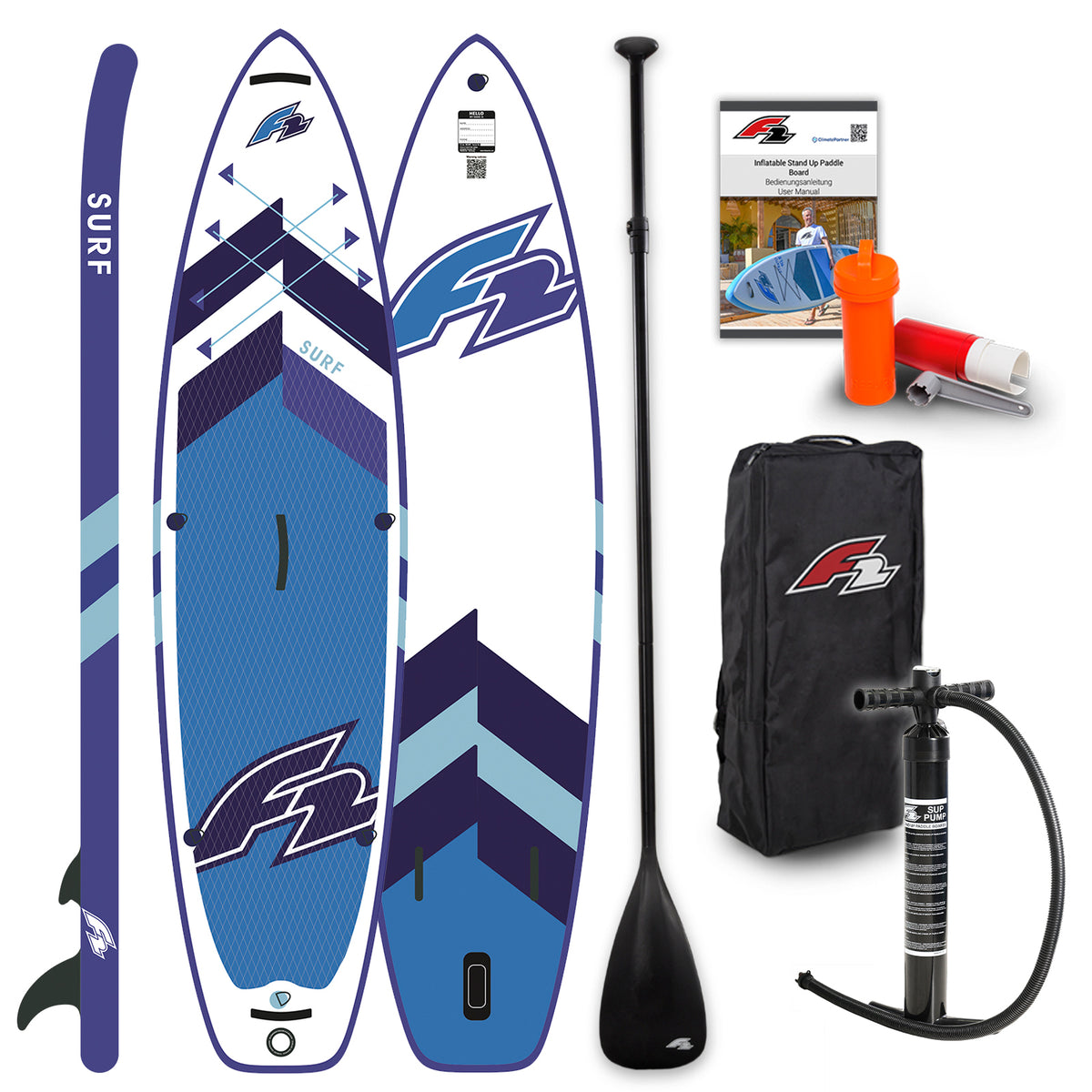 F2 SUP Stand Up Paddle Board Surf HFT White/Blue - Size selectable